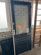 Hardhouten Buitendeur - Rechtsdraaiend, Melkglas, Doe-het-zelf en Verbouw, Deuren en Horren, Ophalen, Gebruikt, 80 tot 100 cm