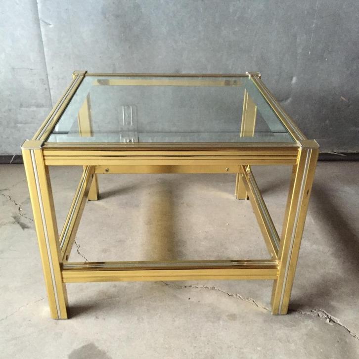 OPRUIMING Vintage goud aluminium tafel Belgachrome jaren 70, Huis en Inrichting, Tafels | Bijzettafels, Gebruikt, Vierkant, Minder dan 45 cm
