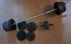 Halterset + Buikspierwiel - Gewichten inbegrepen!, Sport en Fitness, Fitnessmaterialen, Ophalen