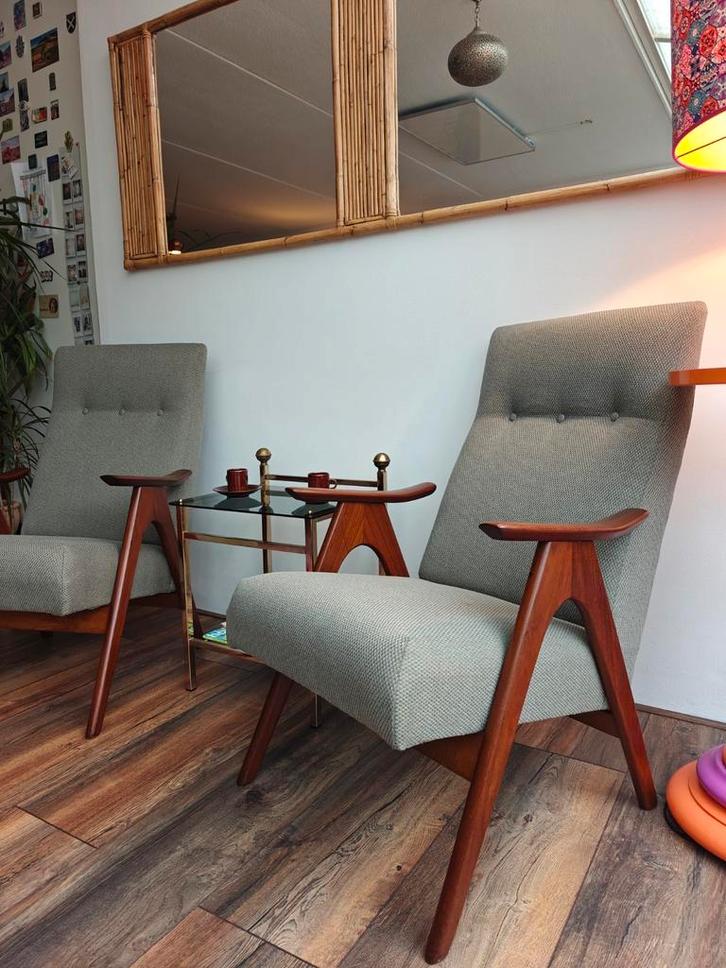 Prachtige set Louis van Teeffelen fauteuils, Huis en Inrichting, Fauteuils, Hout, Stof, 50 tot 75 cm, 75 tot 100 cm, Ophalen of Verzenden