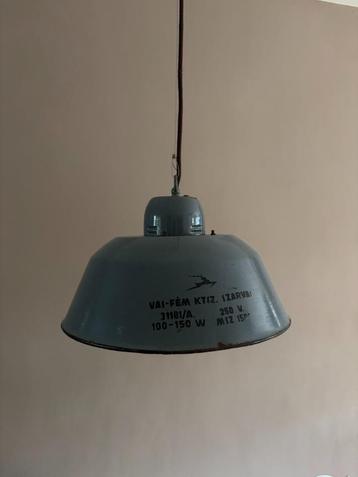 Set van 2 vintage industriële hanglampen – blauwgrijs metaal beschikbaar voor biedingen