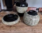Set van 3 hoogglans potten met ingelegde eierschaal, Ophalen, Overige materialen, Zwart, Zo goed als nieuw