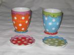 2 x Oilily bekers oranje en l.blauw en 2 tipjes/ schoteltjes, Overige typen, Ophalen of Verzenden, Zo goed als nieuw, Overige stijlen