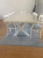 Witte eettafel met stoelen, Ophalen, Gebruikt, Eikenhout, 200 cm of meer