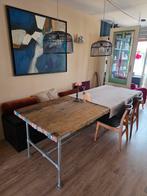 Steigerhouten Eettafel - buizenframe onderstel, Ophalen, Gebruikt, 200 cm of meer, 50 tot 100 cm