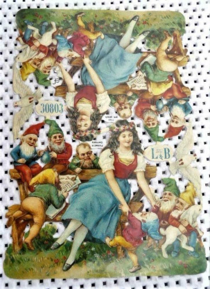4 OUDE POEZIE PL SNEEUWITJE, PASEN CURIOSA speelgoed VINTAGE, Verzamelen, Poesieplaatjes, Verzenden