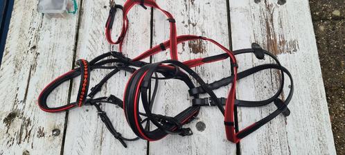 hoofdstel zwart met rode accenten, Dieren en Toebehoren, Paarden en Pony's | Hoofdstellen en Tuigage, Zo goed als nieuw, Overige soorten