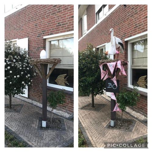 TE HUUR geboortebord / ooievaarsnest- ei, ooievaar en popop, Kinderen en Baby's, Kraamcadeaus en Geboorteborden, Zo goed als nieuw