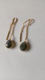 Fraaie zilver vergulde doortrek oorbellen Labradoriet, Hangers, Verzenden, Nieuw, Met edelsteen