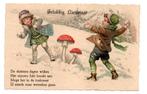 Gelukkig Nieuwjaar 3696 kinderen paddenstoel sneeuw 1934, Verzamelen, Ansichtkaarten | Themakaarten, Ophalen, 1920 tot 1940, Gelopen