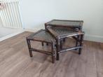 Vintage mimiset nesting tables. Manou rotan glas, Huis en Inrichting, Tafels | Bijzettafels, Ophalen, Minder dan 45 cm, Gebruikt