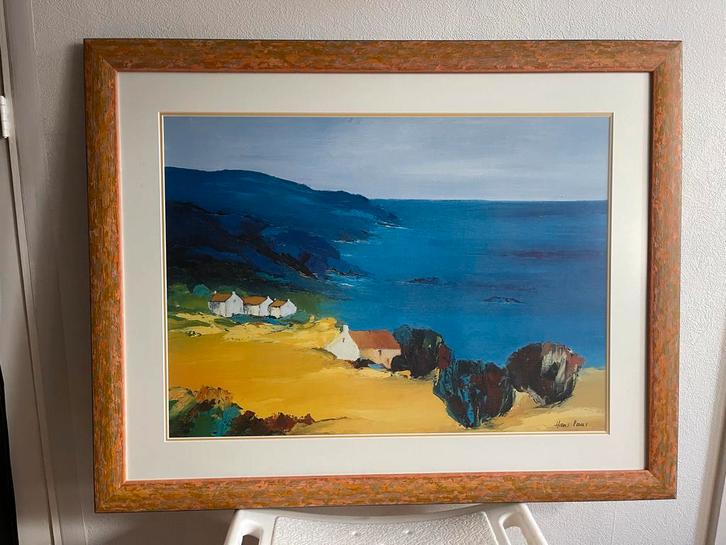 Mediterraans Zeezicht Schilderij met Lijst, Antiek en Kunst, Kunst | Schilderijen | Klassiek, Ophalen
