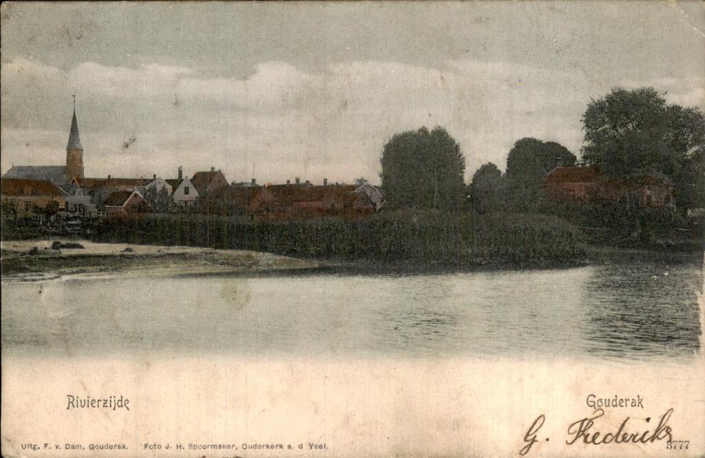 Gouderak - Rivierzijde - Dorpsgezicht, Verzamelen, Ansichtkaarten | Nederland, Gelopen, Zuid-Holland, Voor 1920, Ophalen of Verzenden
