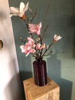 Vaas met Zijden Bloemen - Prachtige Decoratie, Overige kleuren, Ophalen of Verzenden, Minder dan 50 cm, Glas