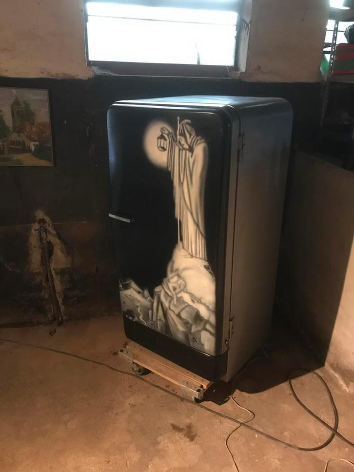 Airbrushed Diepvries Jaren 60 - ledzepplin stairway toheaven, Antiek en Kunst, Antiek | Overige Antiek, Ophalen