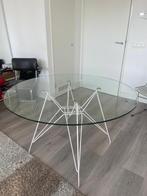 Glazen Eettafel met Metalen Onderstel 120cm, Huis en Inrichting, Tafels | Eettafels, 100 tot 150 cm, Rond, Ophalen of Verzenden