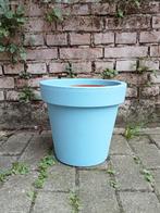 1x bloempot met binnenpot lichtblauw kunststof rond, Kunststof, Tuin, Rond, Zo goed als nieuw