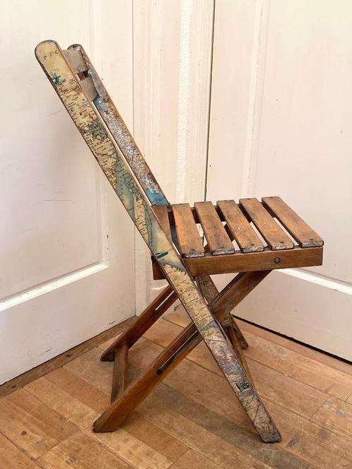 Vintage eikenhouten, zeer stevige en stabiele klapstoel, Huis en Inrichting, Stoelen, Gebruikt, Eén, Hout, Metaal, Bruin, Ophalen