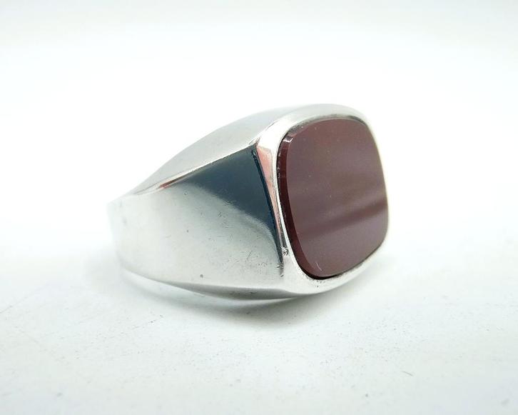 Zilveren zegelring met carneool, 18,5 mm, Sieraden, Tassen en Uiterlijk, Ringen, Gebruikt, Heer, 18 tot 19, Zilver, Zilver, Met edelsteen