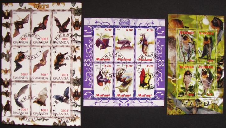 - 667 - 3 Blokken met 19 Vleermuizen., Postzegels en Munten, Postzegels | Thematische zegels, Gestempeld, Dier of Natuur, Verzenden