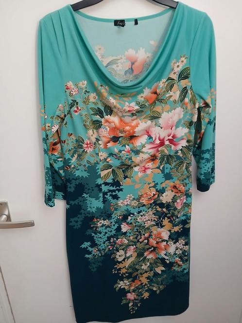 Maat M 38/40 King Louie jurk turquoise bloemenprint, Kleding | Dames, Jurken, Gedragen, Maat 38/40 (M), Blauw, Knielengte, Ophalen of Verzenden
