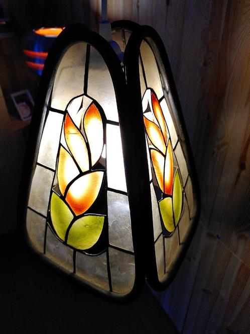 Vintage hanglamp Capiz Shell en Rotan, Huis en Inrichting, Lampen | Hanglampen, Gebruikt, Minder dan 50 cm, Hout, Overige materialen