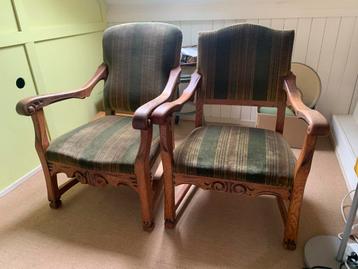 Set van 2 Vintage Art Deco Stoelen Eikenhout beschikbaar voor biedingen