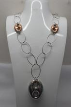 Zilveren bicolor ketting met grote schakels en hanger nr.094
