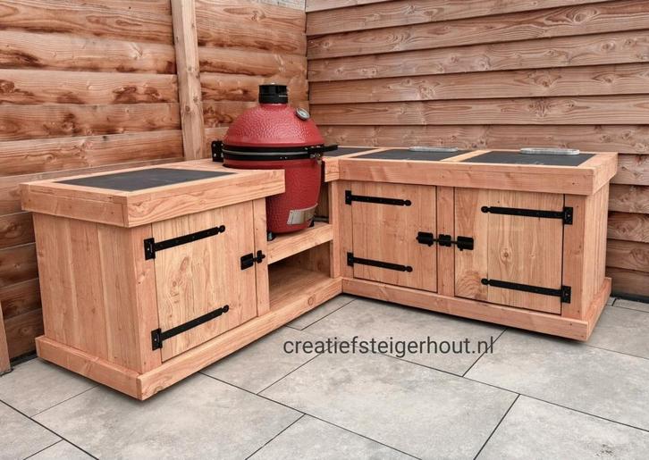 Douglas houten buitenkeuken hoek overkapping kamado egg, Tuin en Terras, Buitenkeukens, Nieuw, Houtskool, Inbouw, Vrijstaand, Ophalen of Verzenden