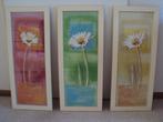 Moderne drieluik schilderij bloemen houten lijst met glas, Ophalen of Verzenden