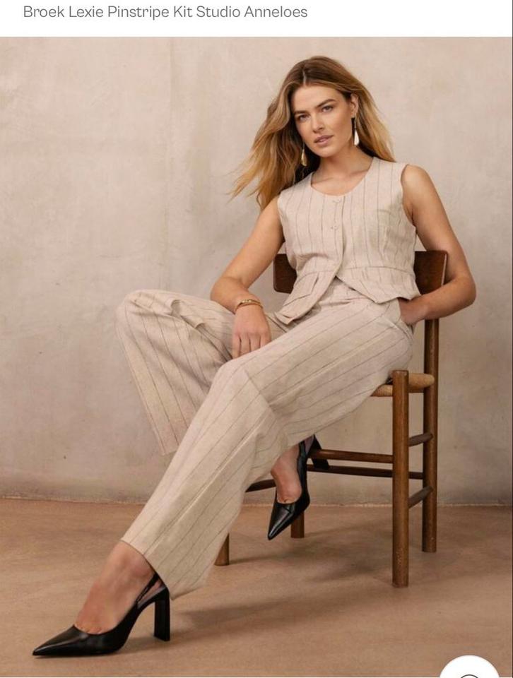 Studio Anneloes lexie pinstripe pak compleet, Kleding | Dames, Broeken en Pantalons, Zo goed als nieuw, Maat 38/40 (M), Lang, Ophalen of Verzenden