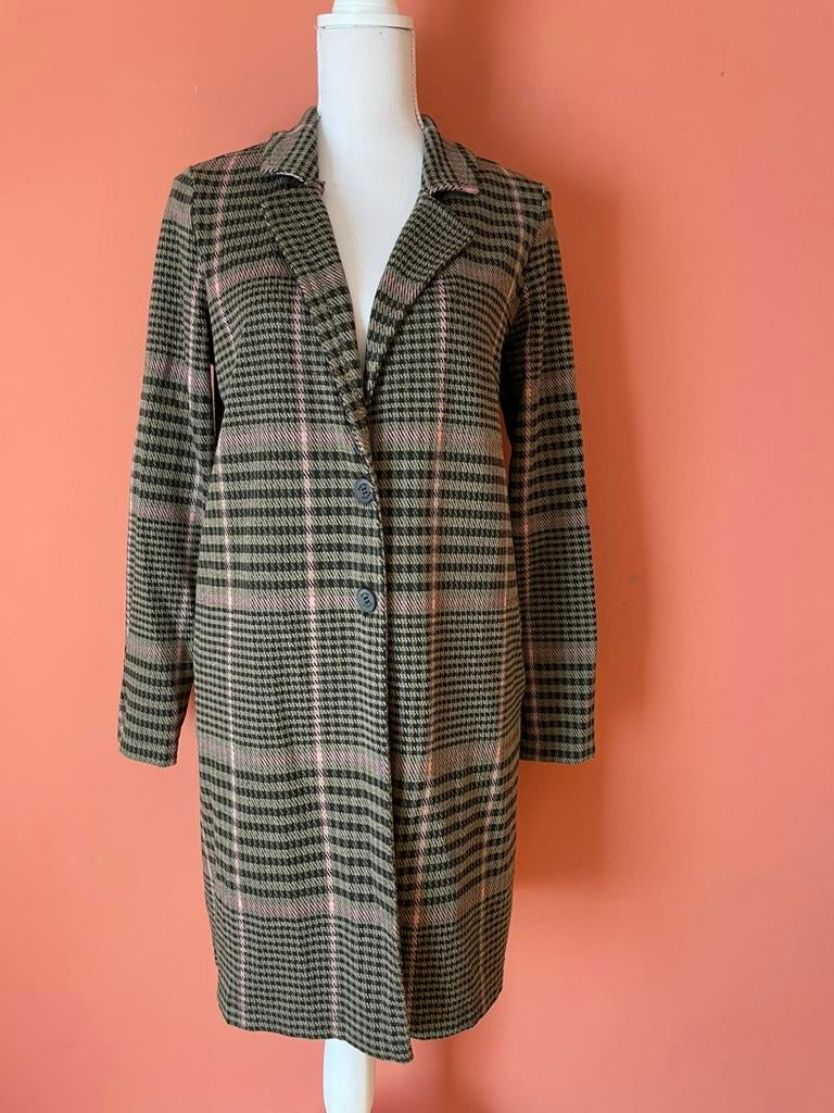 Geisha groen geruite lange blazer jas / vest maat 36/38, Verzenden, Zo goed als nieuw, Jasje, Maat 36 (S)