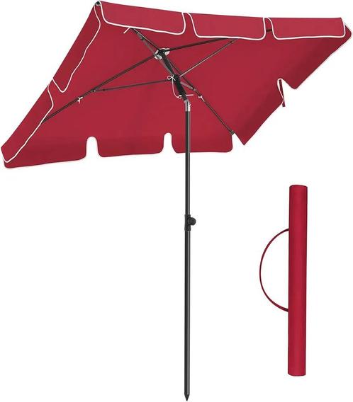 Rode Rechthoekige Parasol met Tas - 200x125cm, Tuin en Terras, Parasols, Nieuw, Stokparasol, 1 tot 2 meter, Verstelbaar, Ophalen of Verzenden