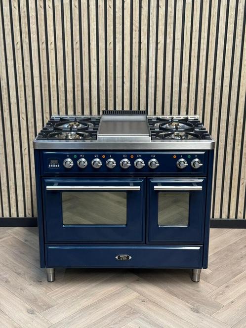Luxe Boretti Majestic Blauw 100cm Gas Dubbele Oven, Witgoed en Apparatuur, Fornuizen, Zo goed als nieuw, Vrijstaand, Gas, 5 kookzones of meer
