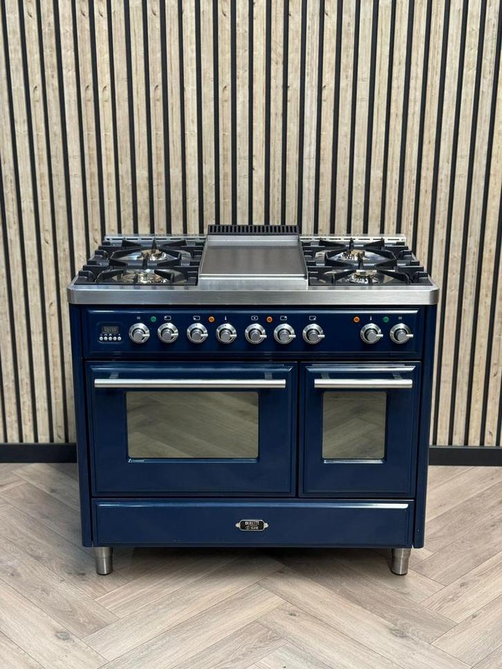 Luxe Boretti Majestic Blauw 100cm Gas Dubbele Oven, Witgoed en Apparatuur, Fornuizen, Zo goed als nieuw, Vrijstaand, Gas, 5 kookzones of meer