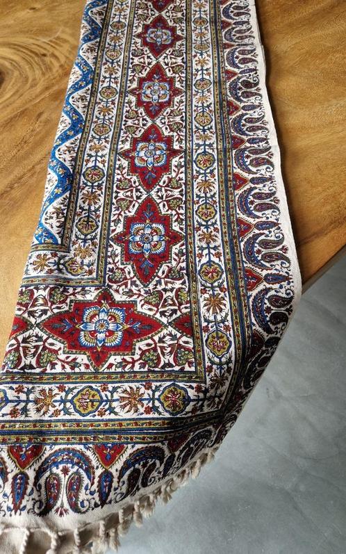 Hand geweven en gedrukte Ghalamkar tafelkleed uit Iran #3, Huis en Inrichting, Tafelkleden, Nieuw, Rechthoek, Binnen, Ophalen of Verzenden