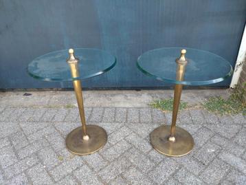2 ronde design glazen bijzettafel met messing / koper  beschikbaar voor biedingen