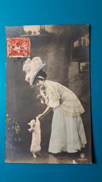 Dame belle epoque met witte kater poes , modieus hoed, Verzamelen, Ansichtkaarten | Dieren, Ophalen of Verzenden, Voor 1920, Gelopen