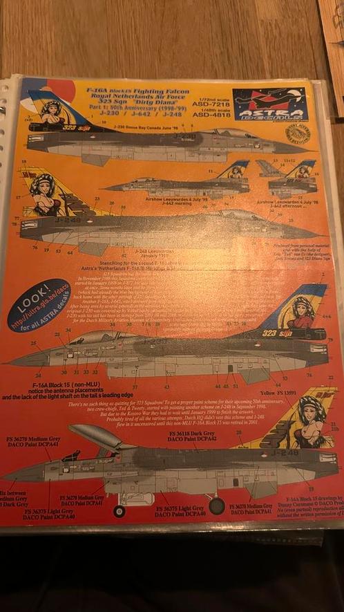 F-16 decals 1/72, Hobby en Vrije tijd, Modelbouw | Vliegtuigen en Helikopters, Zo goed als nieuw, 1:72 tot 1:144, Overige merken
