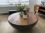 Ronde Salontafel Botenhout Metaal 90cm, Huis en Inrichting, Tafels | Salontafels, Ophalen, Gebruikt, 50 tot 100 cm, Minder dan 50 cm