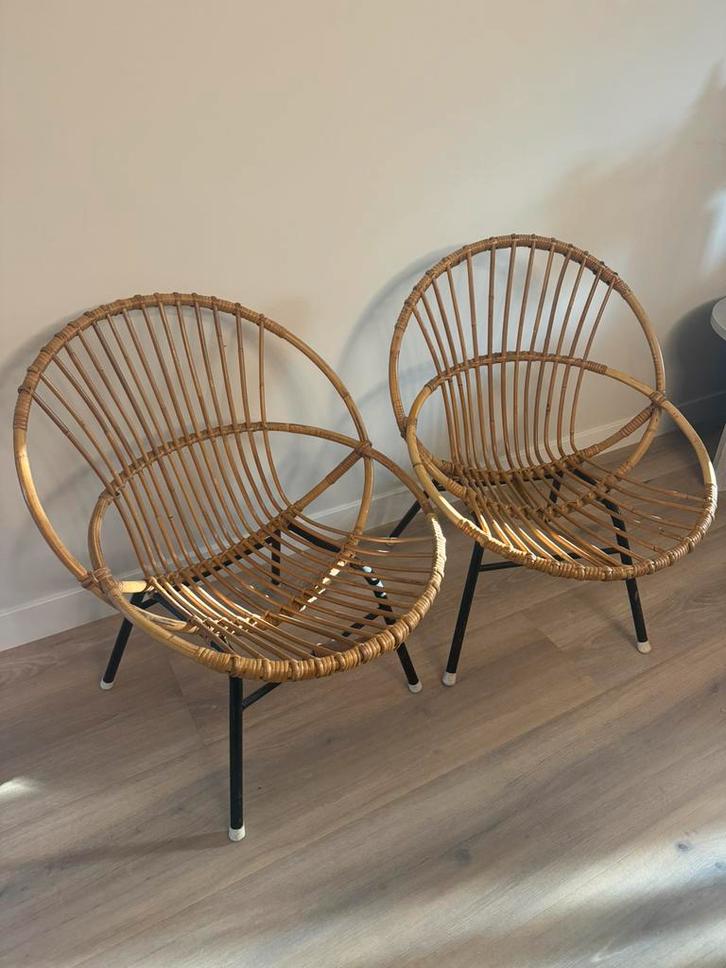 Vintage rotan fauteuils jaren ’60 – set van 2, Antiek en Kunst, Antiek | Meubels | Stoelen en Banken, Ophalen of Verzenden