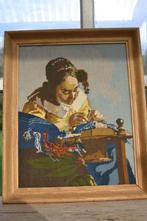 Vintage geborduurd schilderij Johannes Vermeer Kantwerkster, Antiek en Kunst, Ophalen of Verzenden