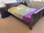 Teak houten bed met elektrisch Auping spiraal bodem, Huis en Inrichting, Slaapkamer | Bedden, Ophalen, Gebruikt, Bruin, Tweepersoons