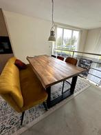 Mangohouten eettafel met industriële sledepoten, Huis en Inrichting, Tafels | Eettafels, Ophalen, Gebruikt, 200 cm of meer, 50 tot 100 cm