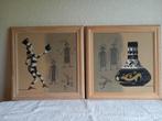 Twee ingelijste Hopi/Navajo sand paintings /zandschilderijen, Ophalen