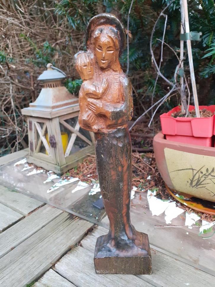 Houten Beeld Maria met Kind - Handgesneden, Antiek en Kunst, Kunst | Beelden en Houtsnijwerken, Ophalen of Verzenden
