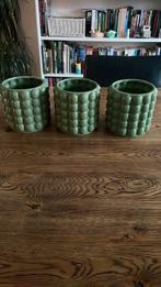 Groene bloempotten met bolletjesmotief, Tuin en Terras, Bloempotten, Ophalen, Rond, Aardewerk, Binnen