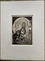 Houtsnede Jan schonk in oude lijst pauw en aap, Antiek en Kunst, Kunst | Etsen en Gravures, Ophalen of Verzenden