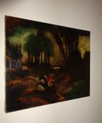 Schilderijtje Man met paard in het bos. geschilderd door: J., Antiek en Kunst, Kunst | Schilderijen | Klassiek, Ophalen of Verzenden