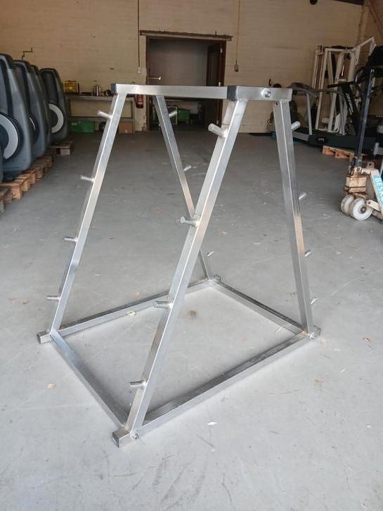 RVS stangenrek voor 8 halters, Sport en Fitness, Fitnessmaterialen, Gebruikt, Ophalen